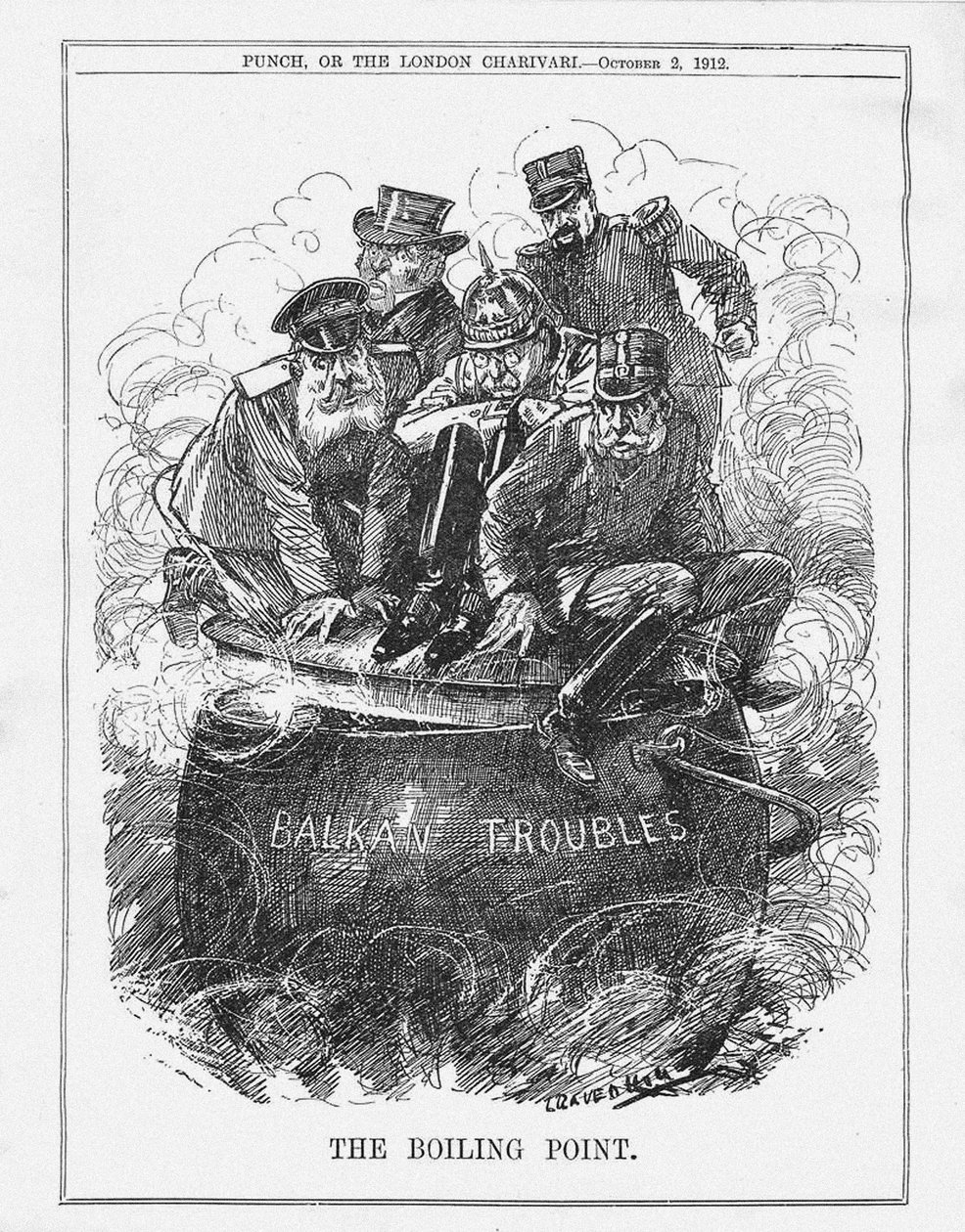 El punto de ebullición. Revista Punch, 2 de octubre de 1912, 1912 de Leonard Raven Hill