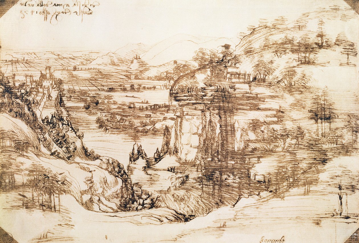 Paisaje del Arno, 5 de agosto de 1473 de Leonardo da Vinci