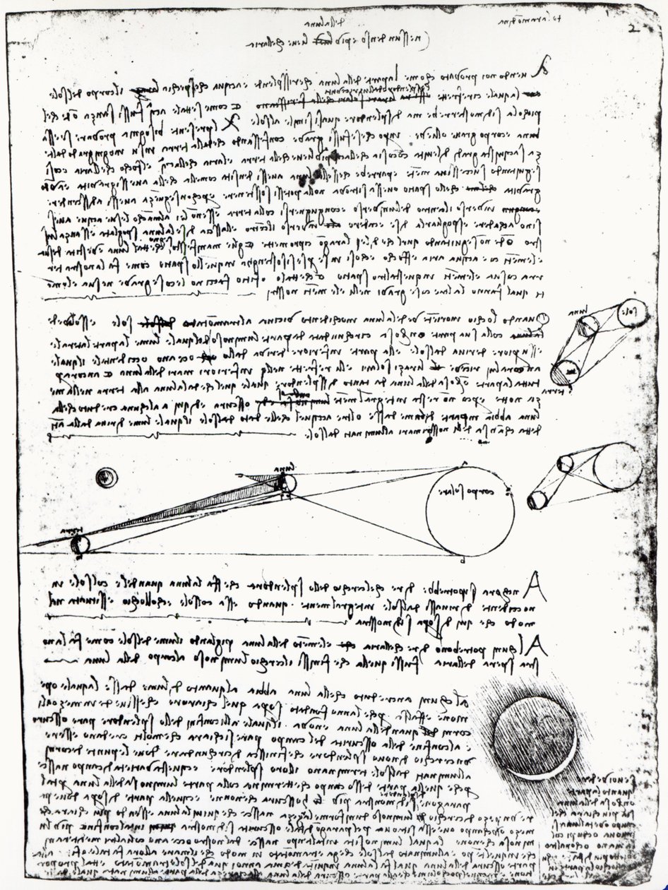 Diagramas astronómicos, fol. 2r del Códice Leicester, 1508-1512 de Leonardo da Vinci