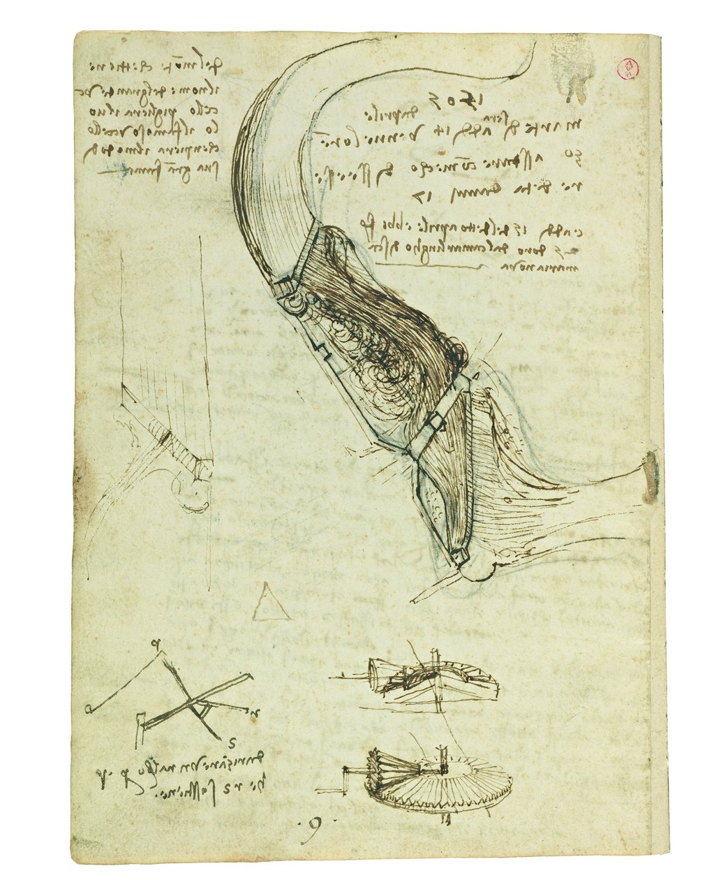 Códice sobre el vuelo de los pájaros, Folio 18 verso de Leonardo da Vinci