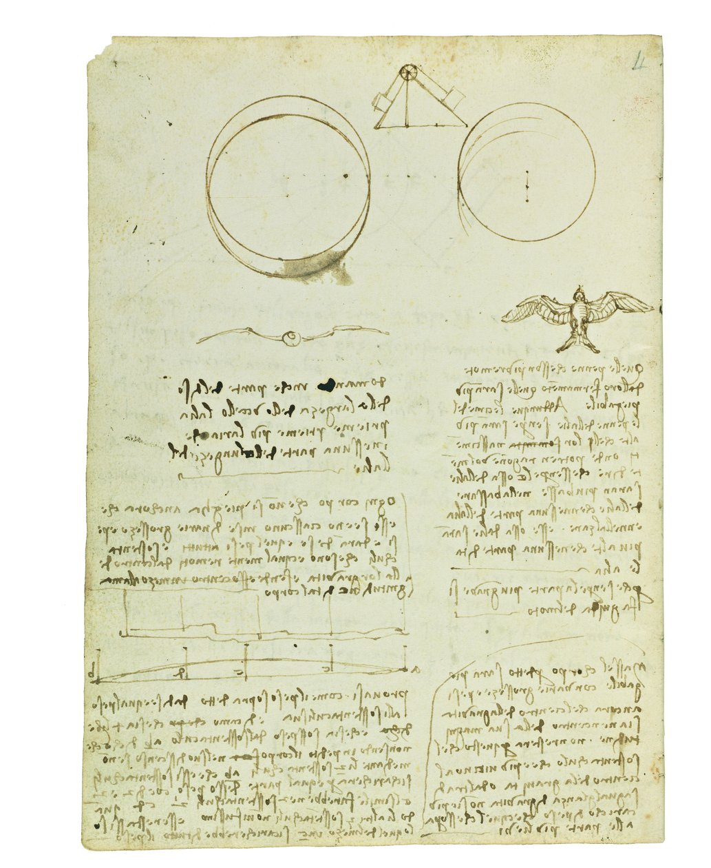 Códice sobre el vuelo de los pájaros, Folio 4 verso de Leonardo da Vinci