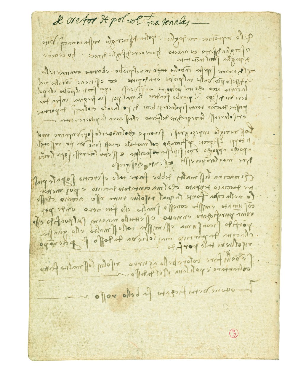 Códice sobre el vuelo de los pájaros, guarda II de Leonardo da Vinci