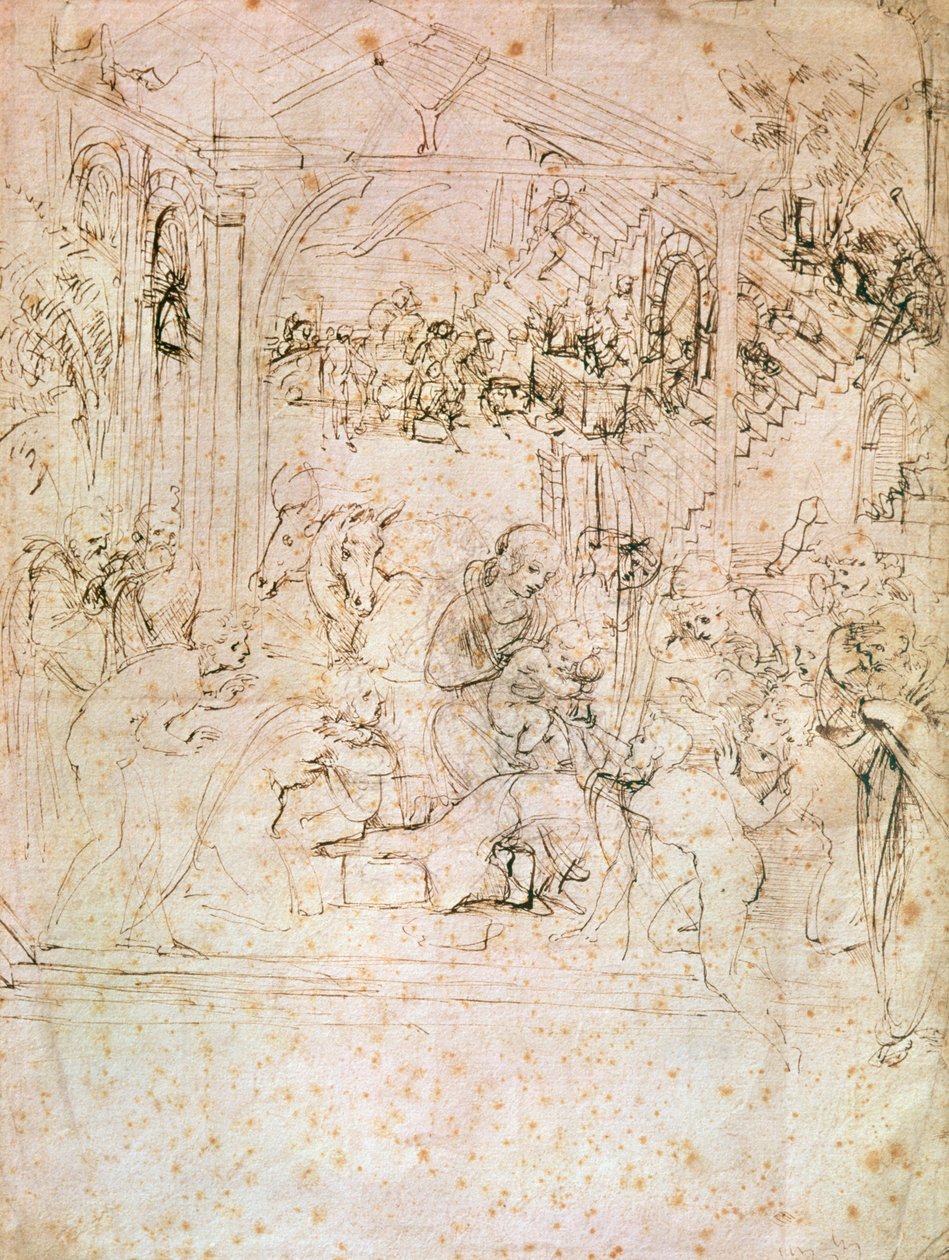 Boceto de composición para La Adoración de los Magos, 1481 de Leonardo da Vinci