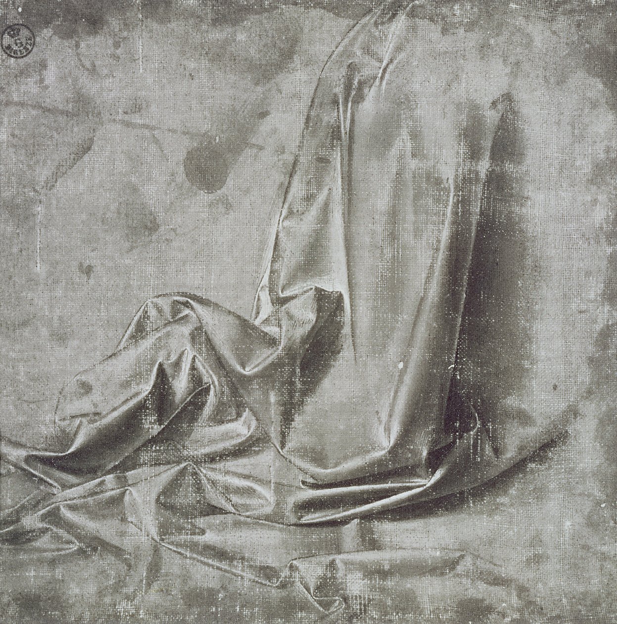 Estudio de drapeado para una figura arrodillada en perfil perdido a la derecha, c.1472-75 de Leonardo da Vinci