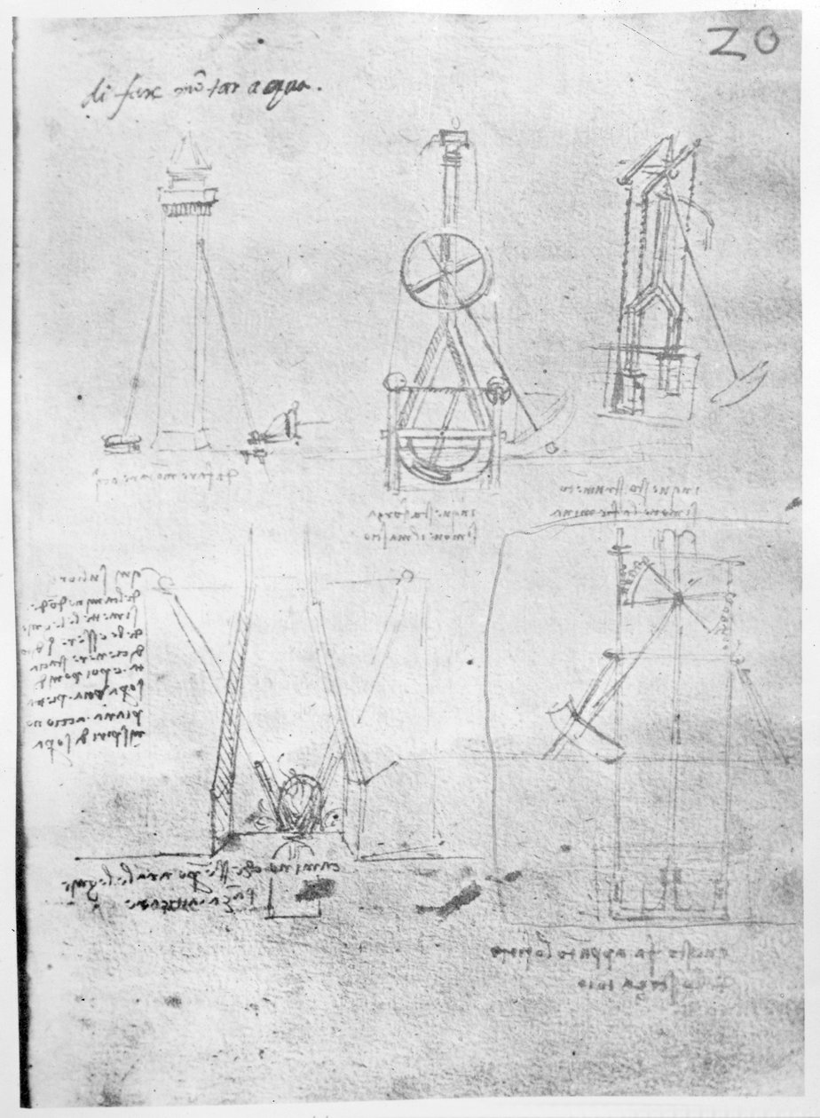 Fol. 20r del Manuscrito de París B, 1488-90 de Leonardo da Vinci