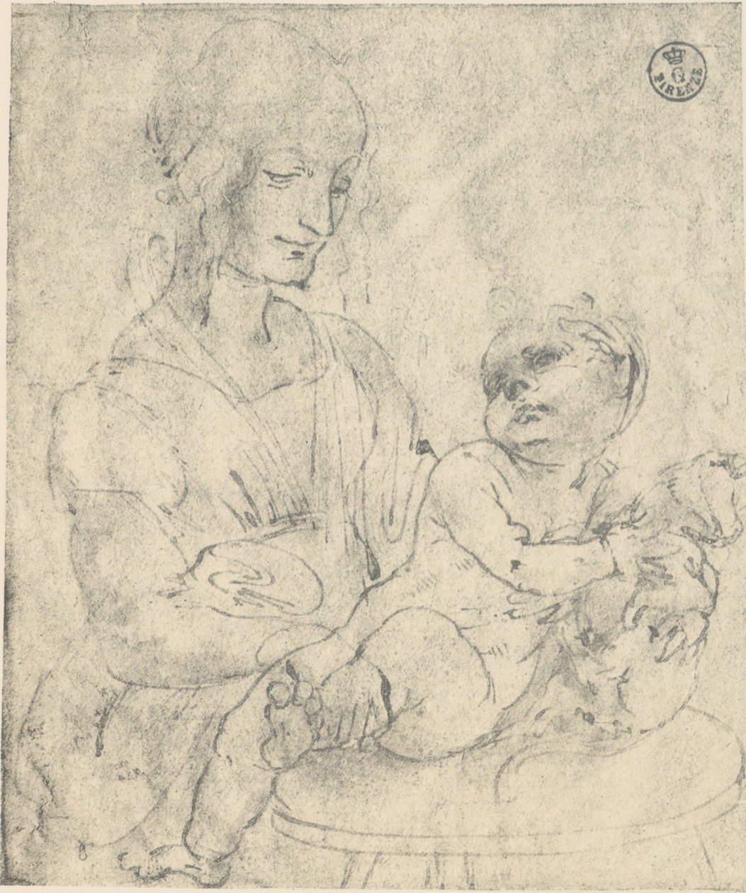 La Virgen con el Niño acariciando un gatito, dibujo de Leonardo da Vinci conservado en la Galería de los Uffizi de Leonardo da Vinci