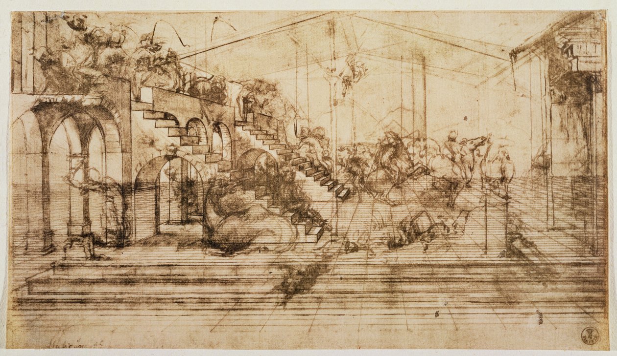 Estudio de perspectiva para el fondo de La Adoración de los Magos de Leonardo da Vinci