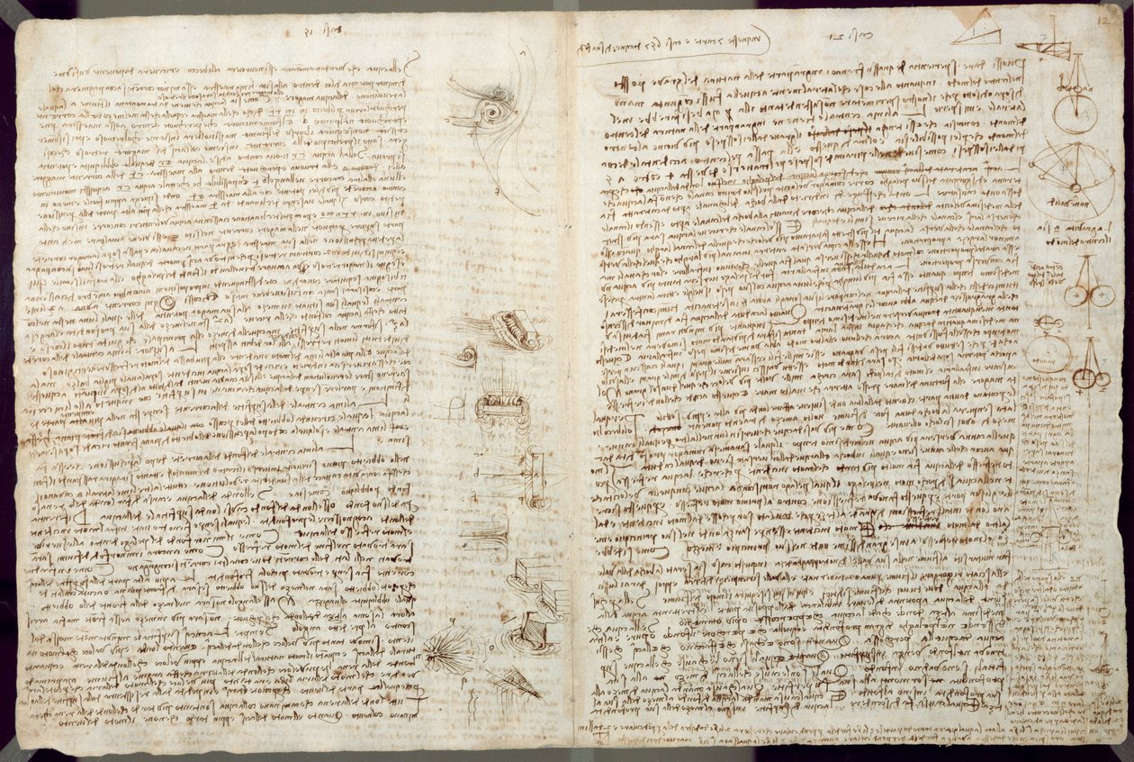 Diagramas científicos, del Códice Leicester, 1508-12 de Leonardo da Vinci