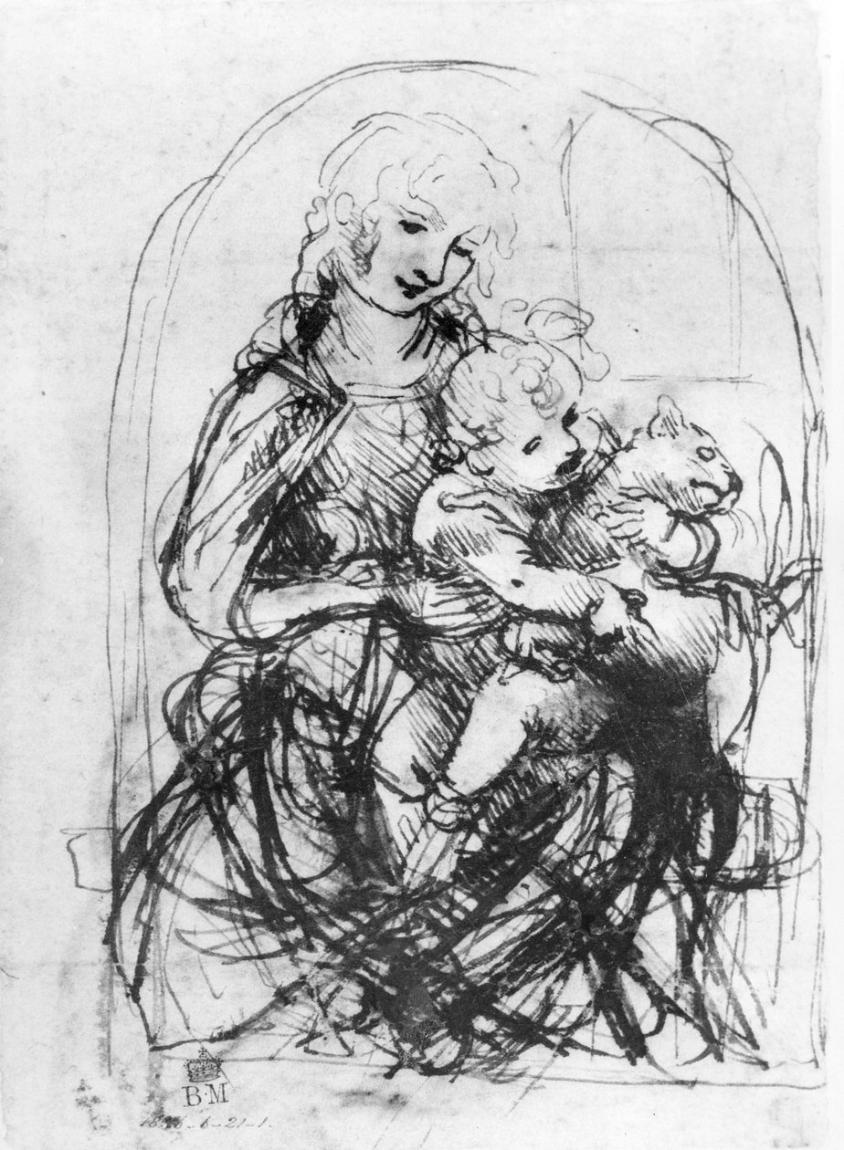 Estudio para una Madonna con un gato, c.1478-80 de Leonardo da Vinci