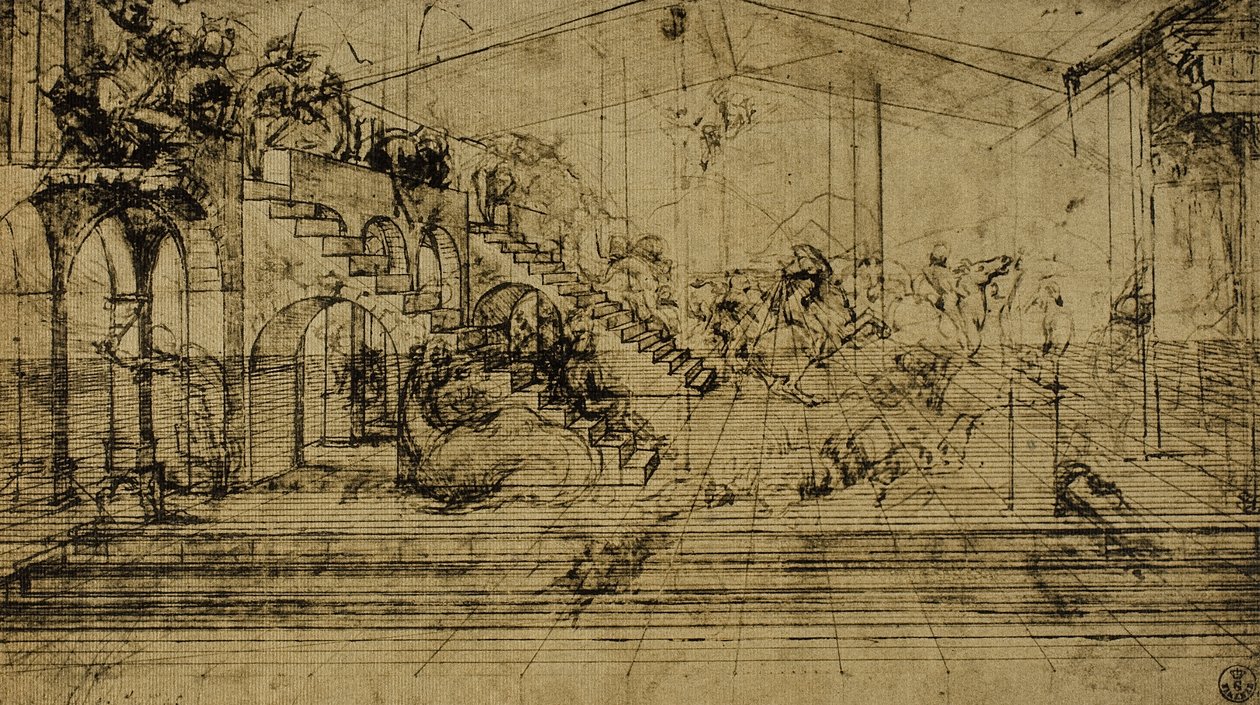 Estudio de perspectiva, dibujo de Leonardo da Vinci. Gabinetto dei Disegni e delle Stampe, Galería Uffizi, Florencia de Leonardo da Vinci