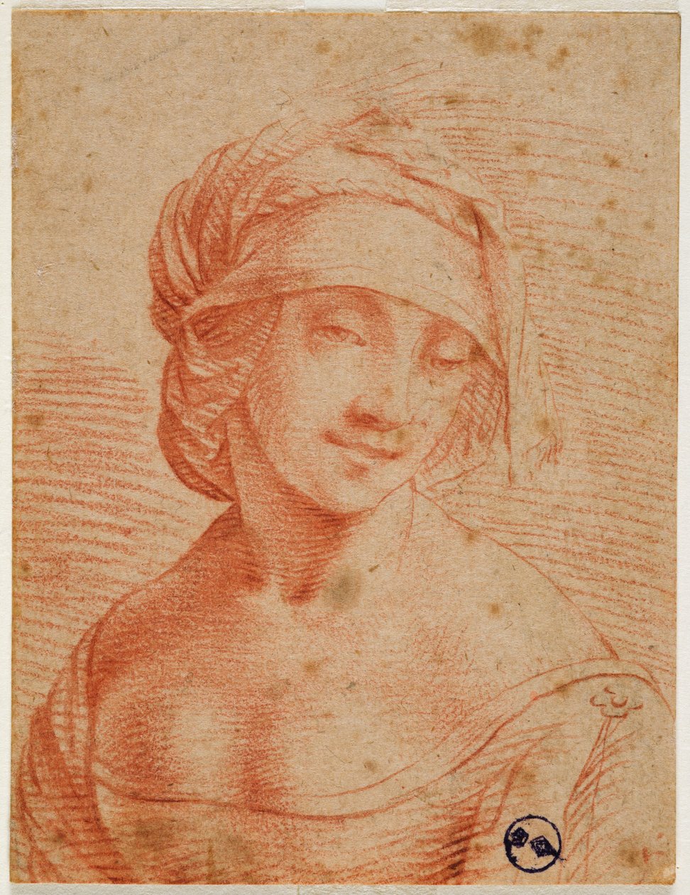 Busto de una joven con gorra, primera mitad del siglo XVI de Leonardo da follower of Vinci