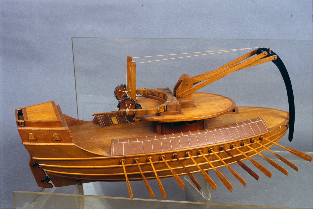 Escorpio, barco con espolón. Modelo del dibujo de Leonardo da Vinci. Museo de Ciencia y Tecnología, Milán de Leonardo da (after) Vinci