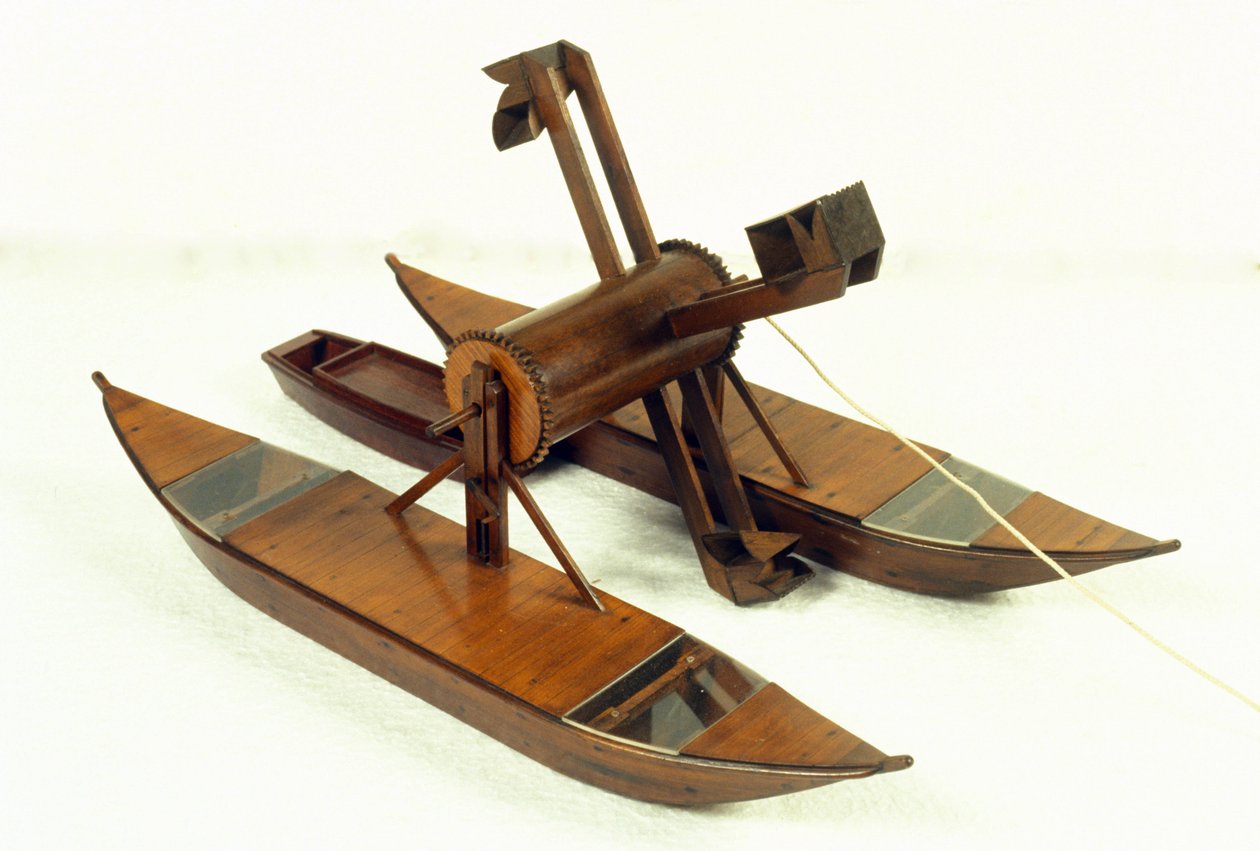 Draga de laguna, modelo según un dibujo de Leonardo da Vinci (1452 - 1519). Museo de Ciencia y Tecnología, Milán de Leonardo da (after) Vinci
