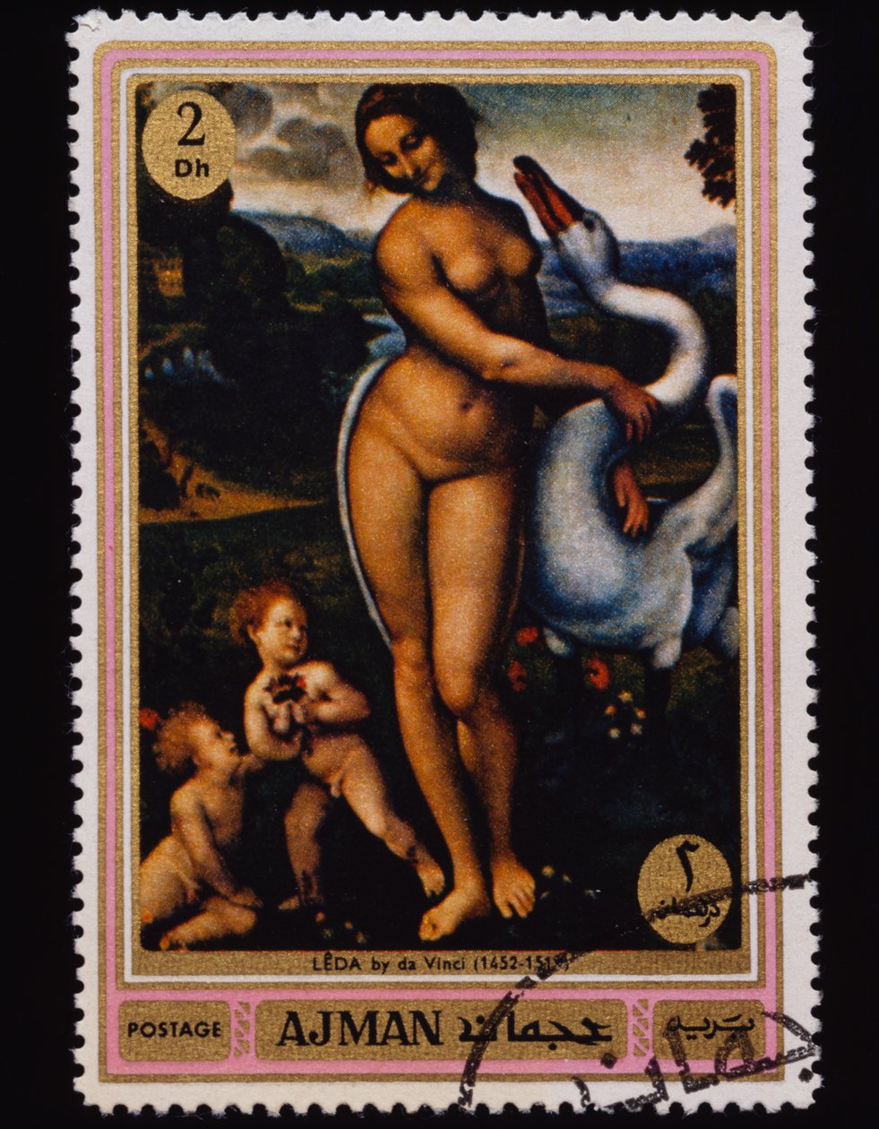 Sello postal de la serie de pinturas famosas (Desnudos) de Leonardo da (after) Vinci