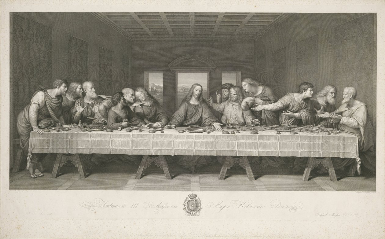 La Última Cena, dibujada por Teodoro Matteini, grabada por Raphael Morghen de Leonardo da (after) Vinci