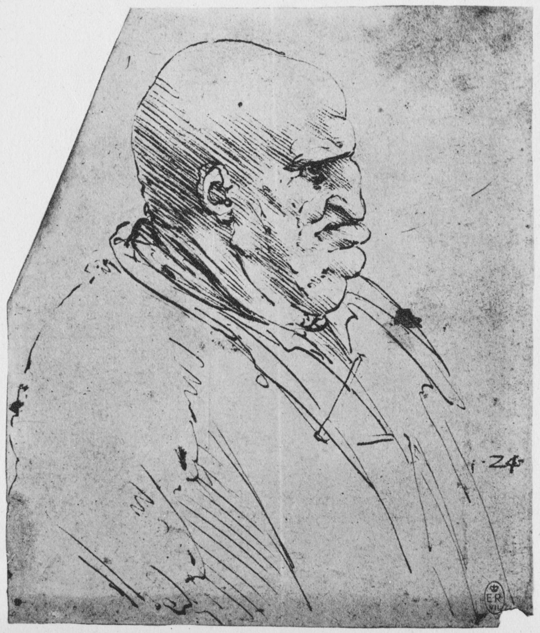 Un perfil grotesco de un hombre hacia la derecha, c1480 1945 de Leonardo da Vinci