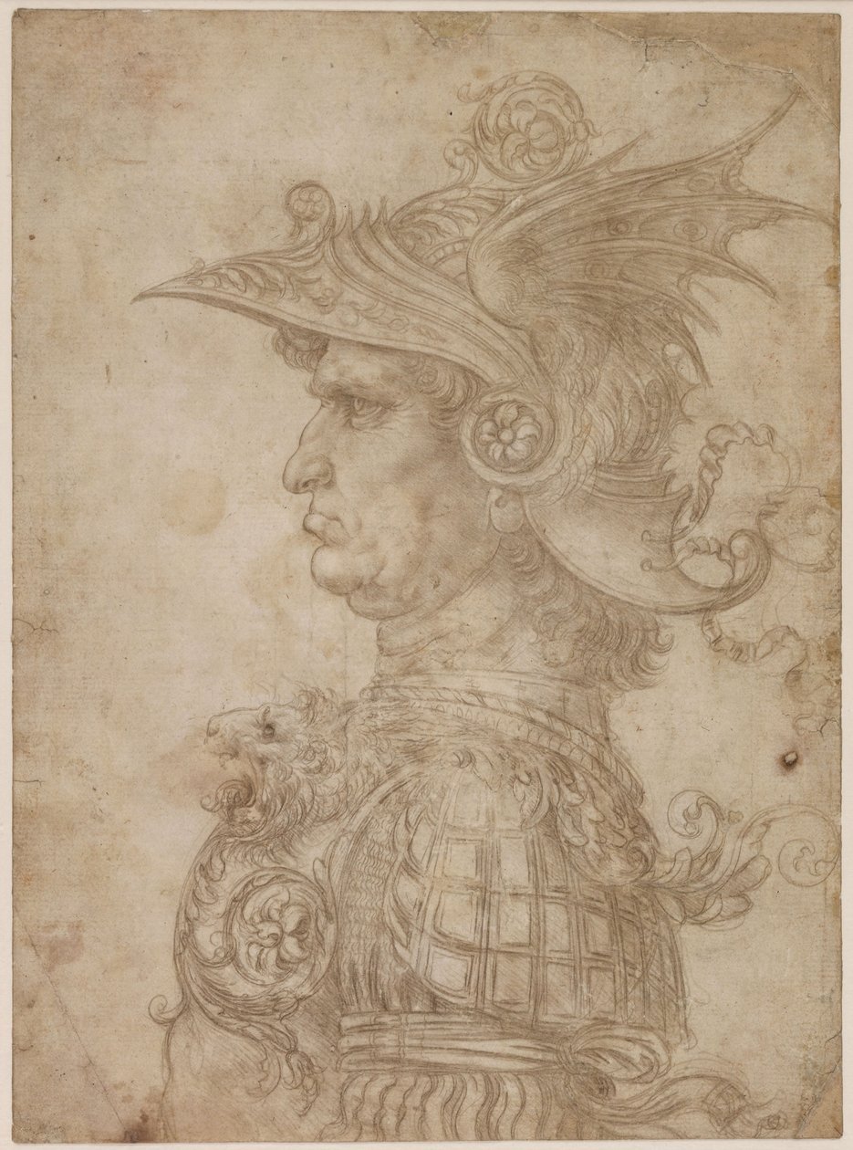 Busto de un guerrero de perfil a la izquierda, 1475-1480 de Leonardo da Vinci