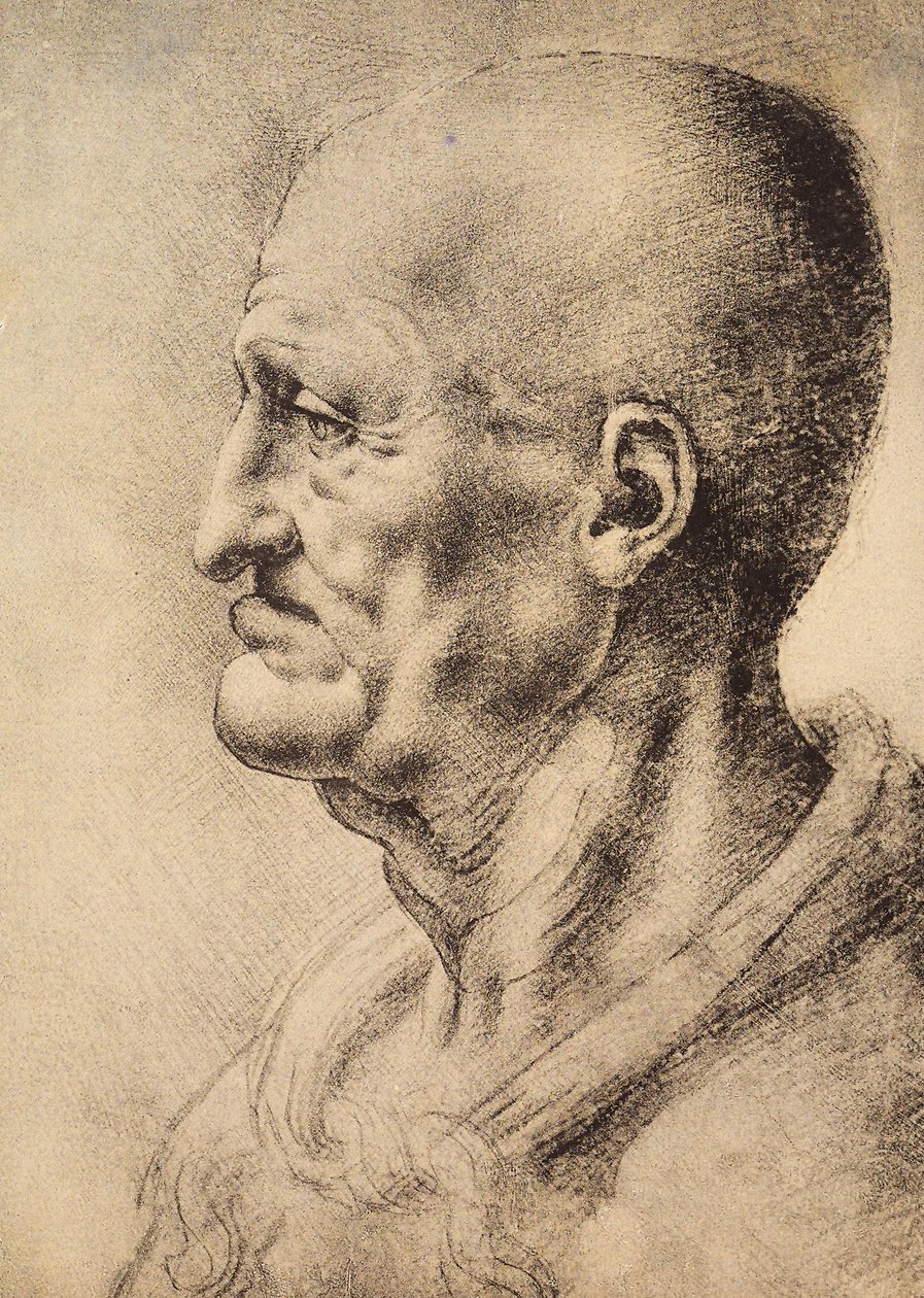 Un hombre mostrado de perfil, dibujo de Leonardo da Vinci, conservado en la Sala de Dibujos y Grabados, Galería Uffizi, Florencia de Leonardo da Vinci