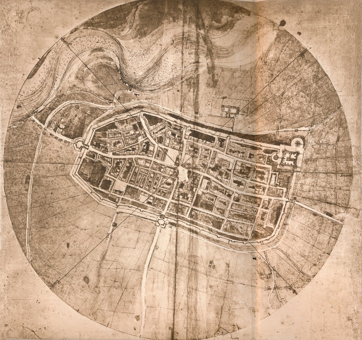 Un mapa que representa la ciudad de Imola, Italia, c1472-c1519 1883 de Leonardo da Vinci