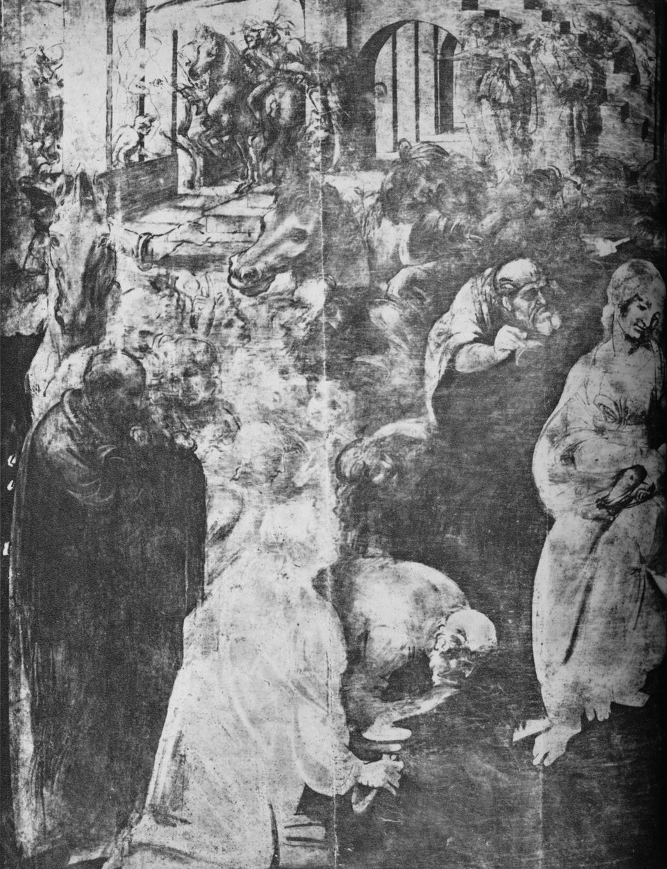 Adoración de los Magos - Parte inferior izquierda, c1481 de Leonardo da Vinci