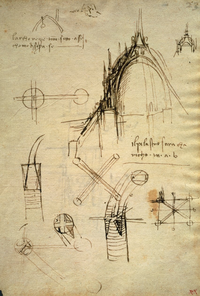 Detalles arquitectónicos y sección de la cúpula del Duomo de Milán, f41 del Código Trivulzianus de Leonardo da Vinci