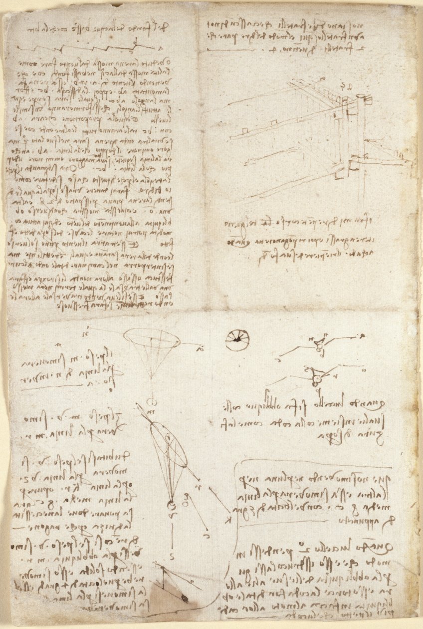 Arundel 263, f.129v, Notas, diagramas y bocetos del 