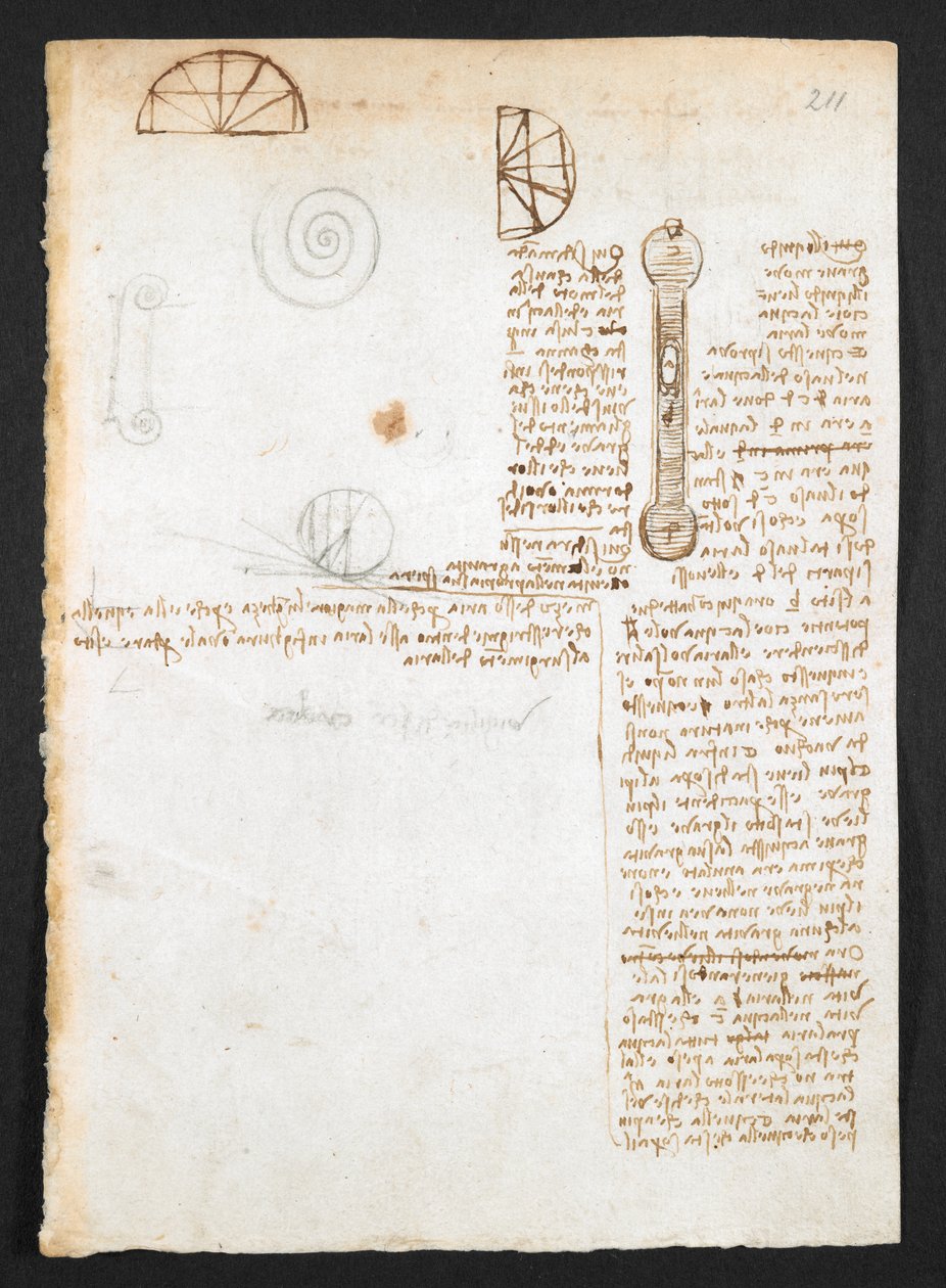 Arundel 263, f.211r Notas, bocetos y diagramas, de 