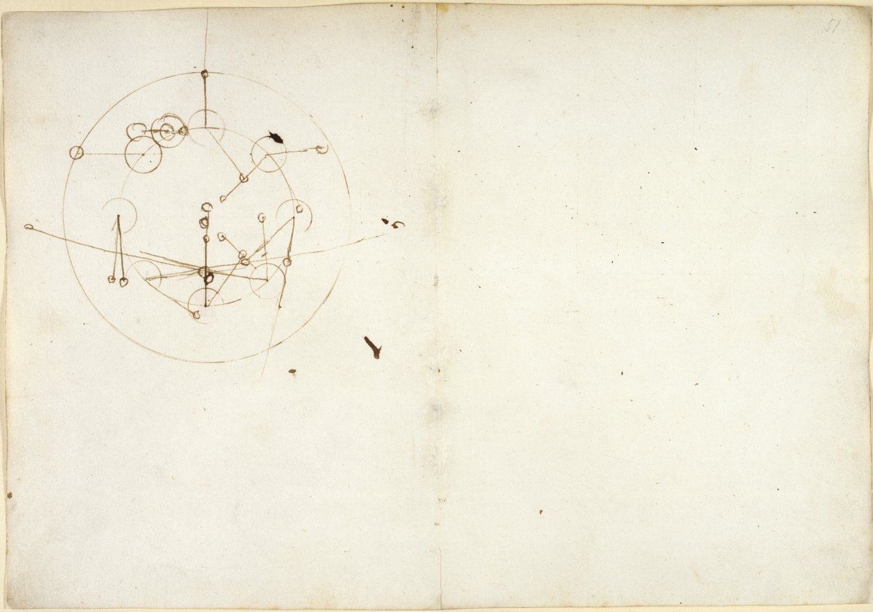 Arundel 263, f.52v, f.51 Diagrama de una rueda hidráulica, de 