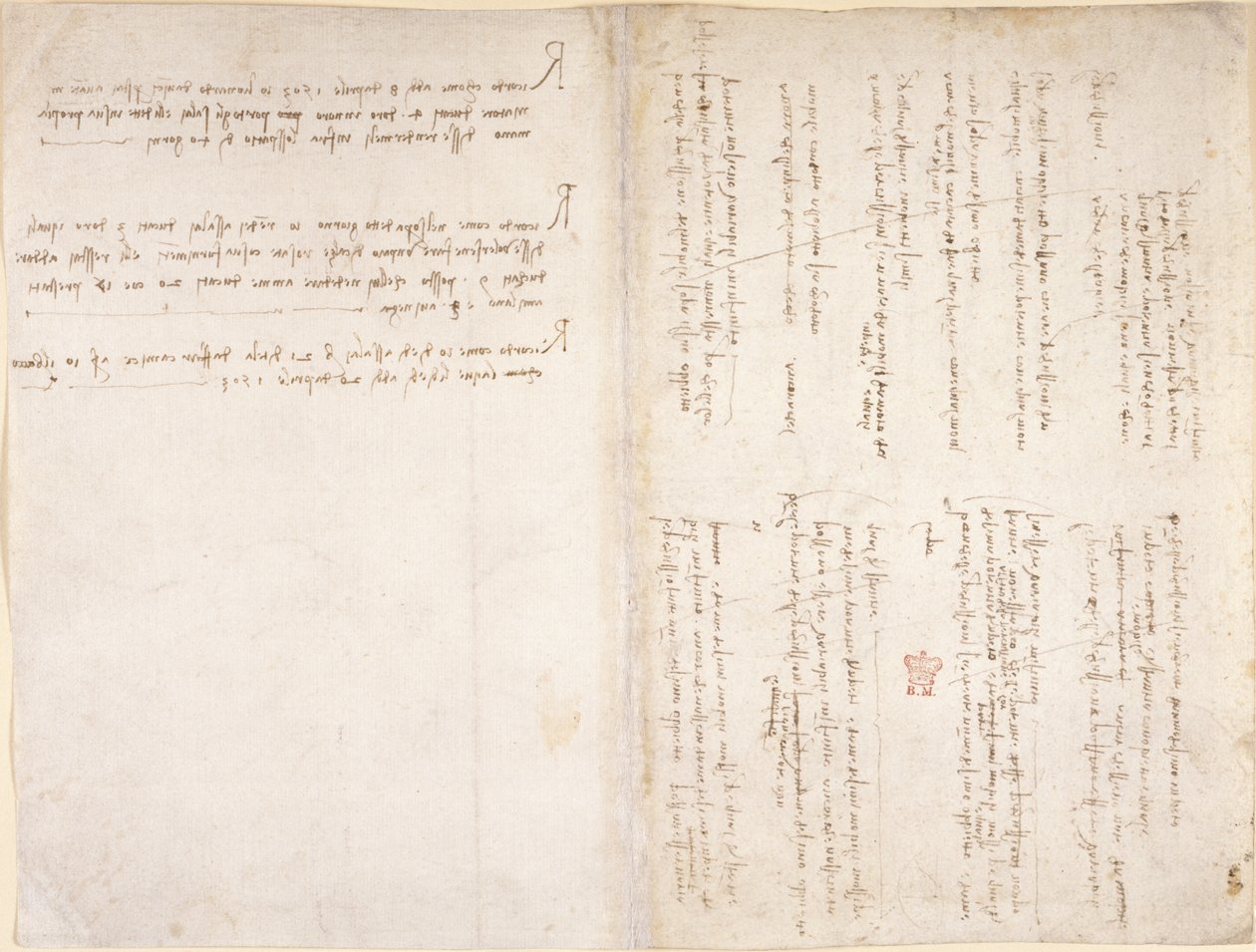 Arundel 263, ff.229v, f.226 Notas de Leonardo da Vinci del 