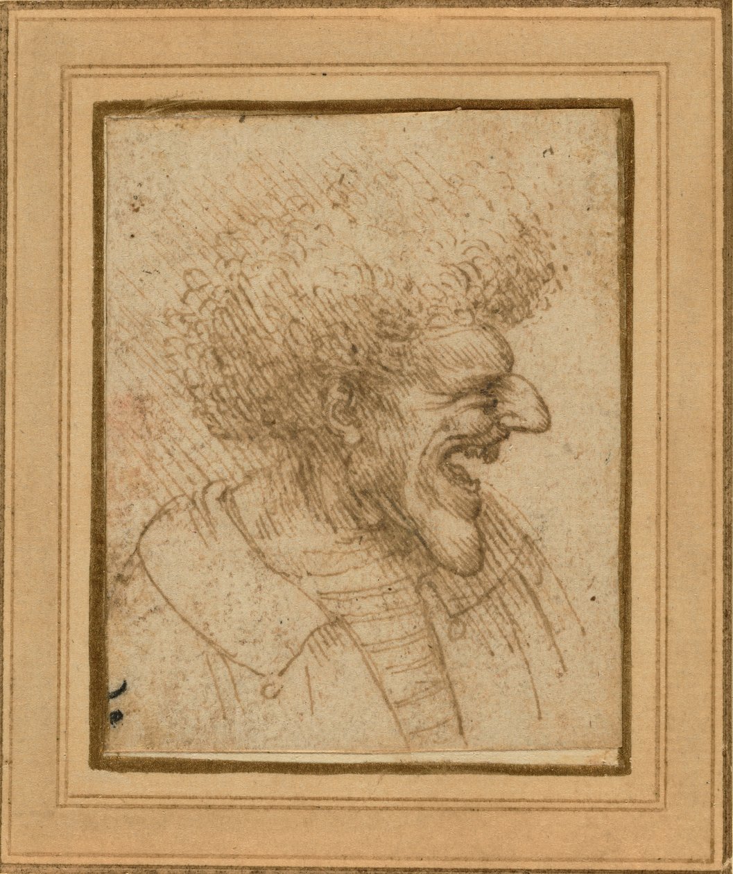 Caricatura de un hombre con el pelo alborotado de Leonardo da Vinci