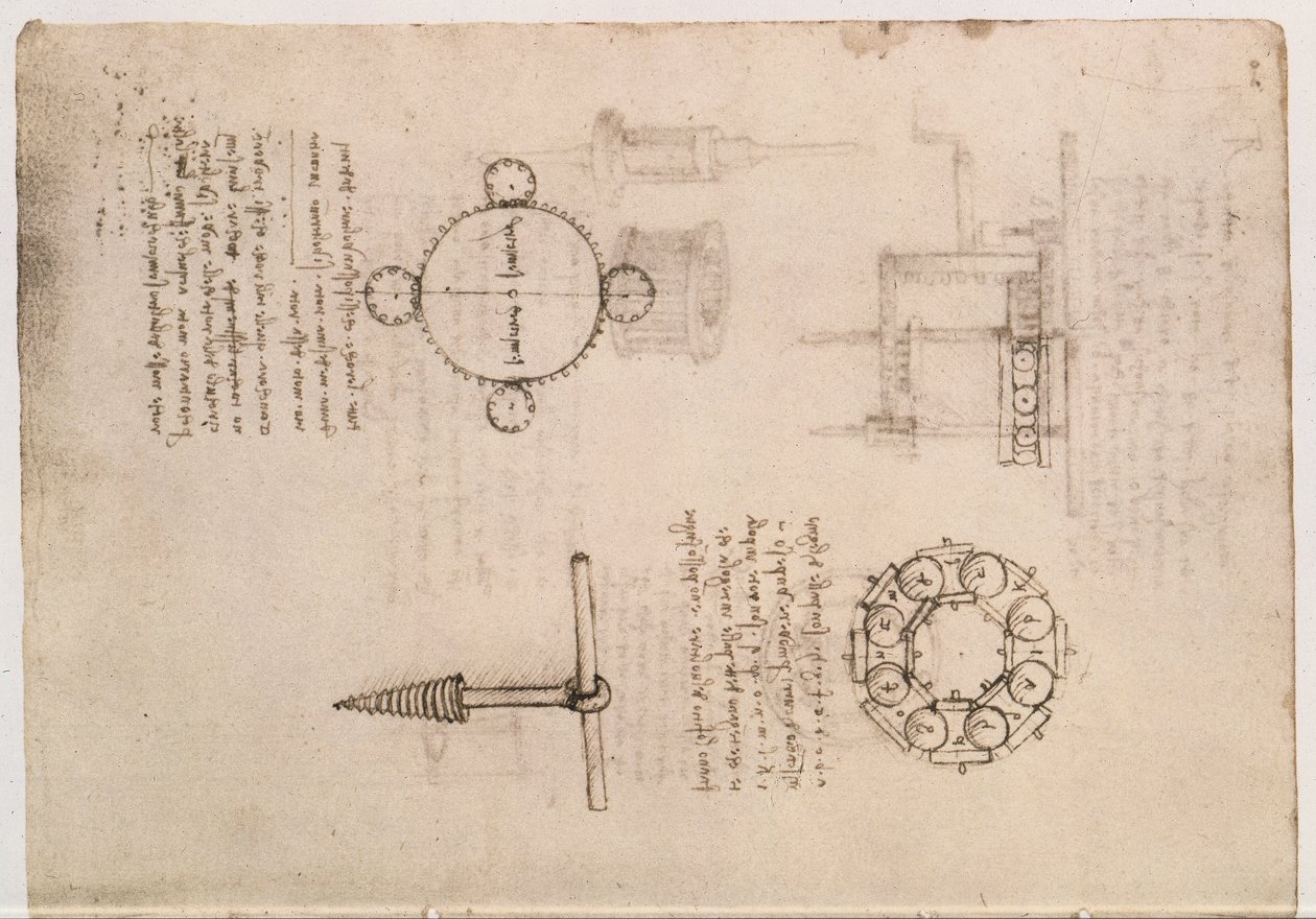 Códice Madrid I f.20, estudios mecánicos de Leonardo da Vinci