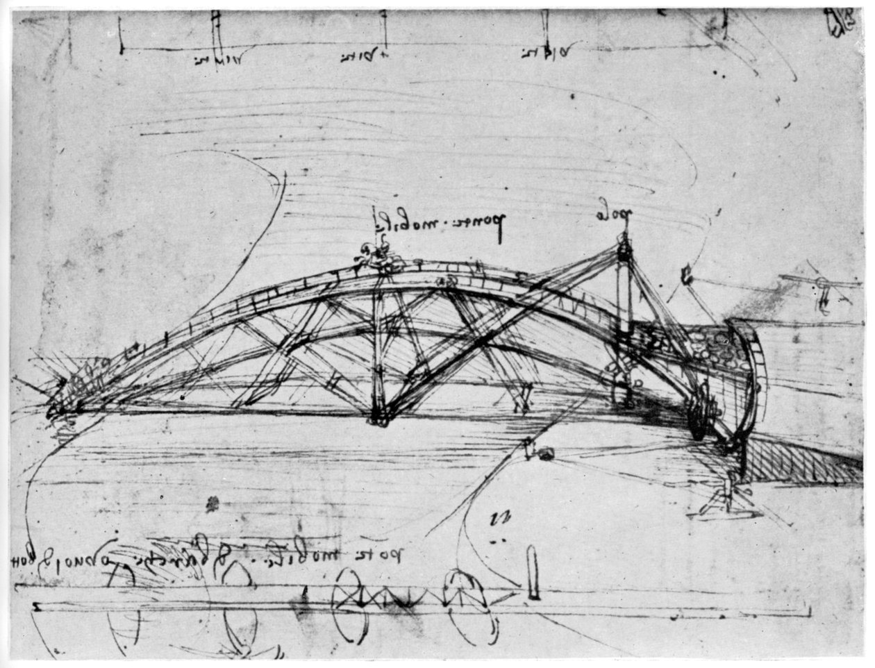 Diseño para un puente colgante parabólico, 1480-1490 1954 de Leonardo da Vinci
