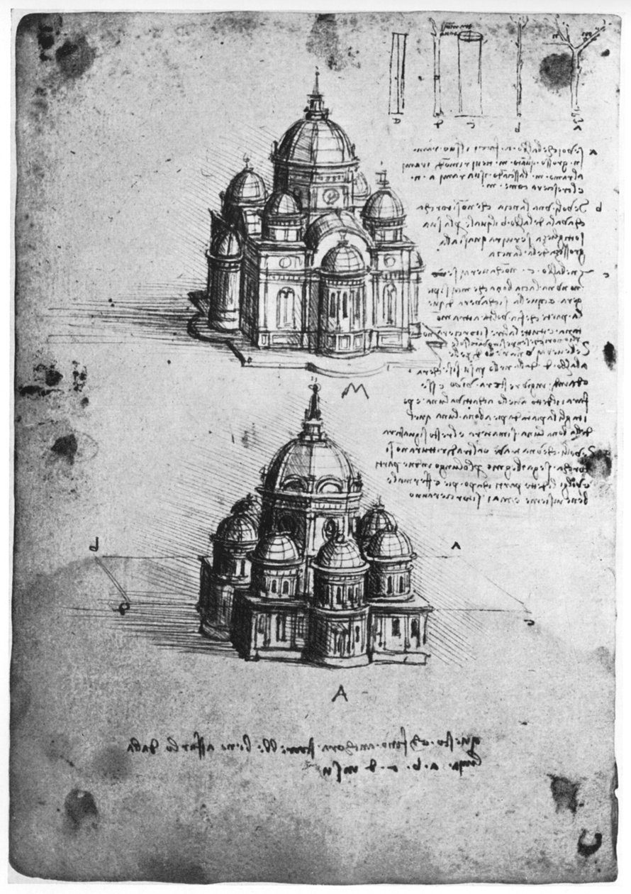 Diseños para una iglesia central, c1488-1490 de Leonardo da Vinci
