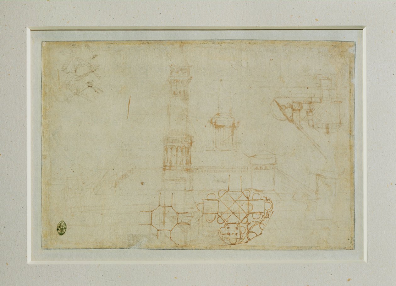 Dos estudios de un edificio de planta central ... de Leonardo da Vinci