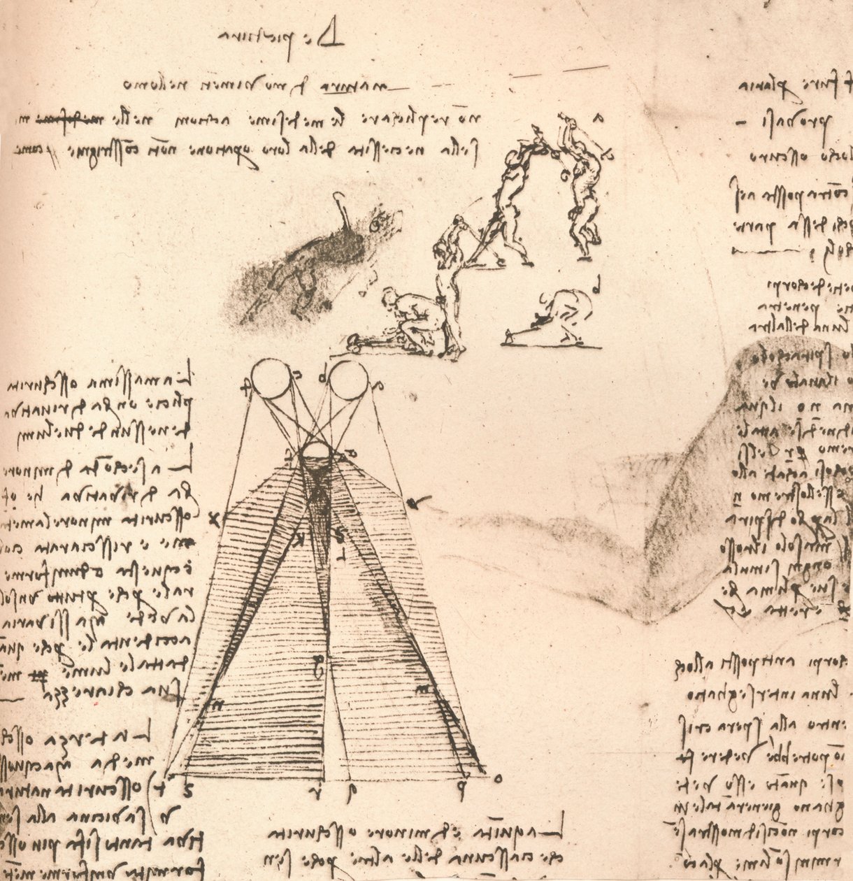 Diagrama que ilustra la teoría de la luz y la sombra y bocetos de figuras, c. 1472-c. 1519 1883 de Leonardo da Vinci