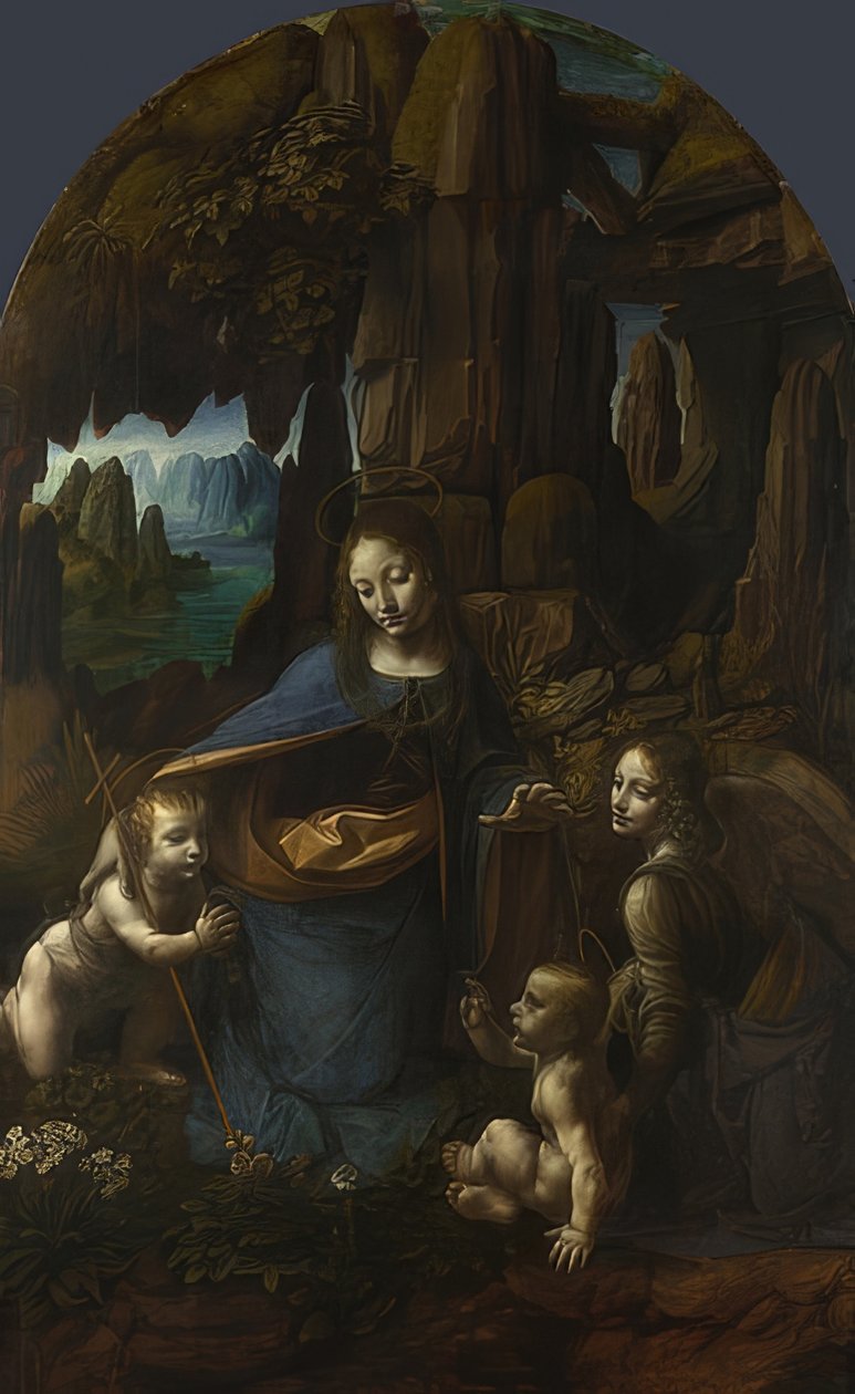 La Virgen de las Rocas (para el altar de San Francesco en Milán). Aproximadamente 1491/92-99 y 1506-08 de Leonardo da Vinci