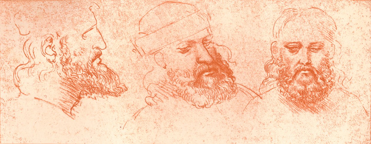 Dibujo de cabezas orientales, en tiza roja, c. 1472-c. 1519 de Leonardo da Vinci