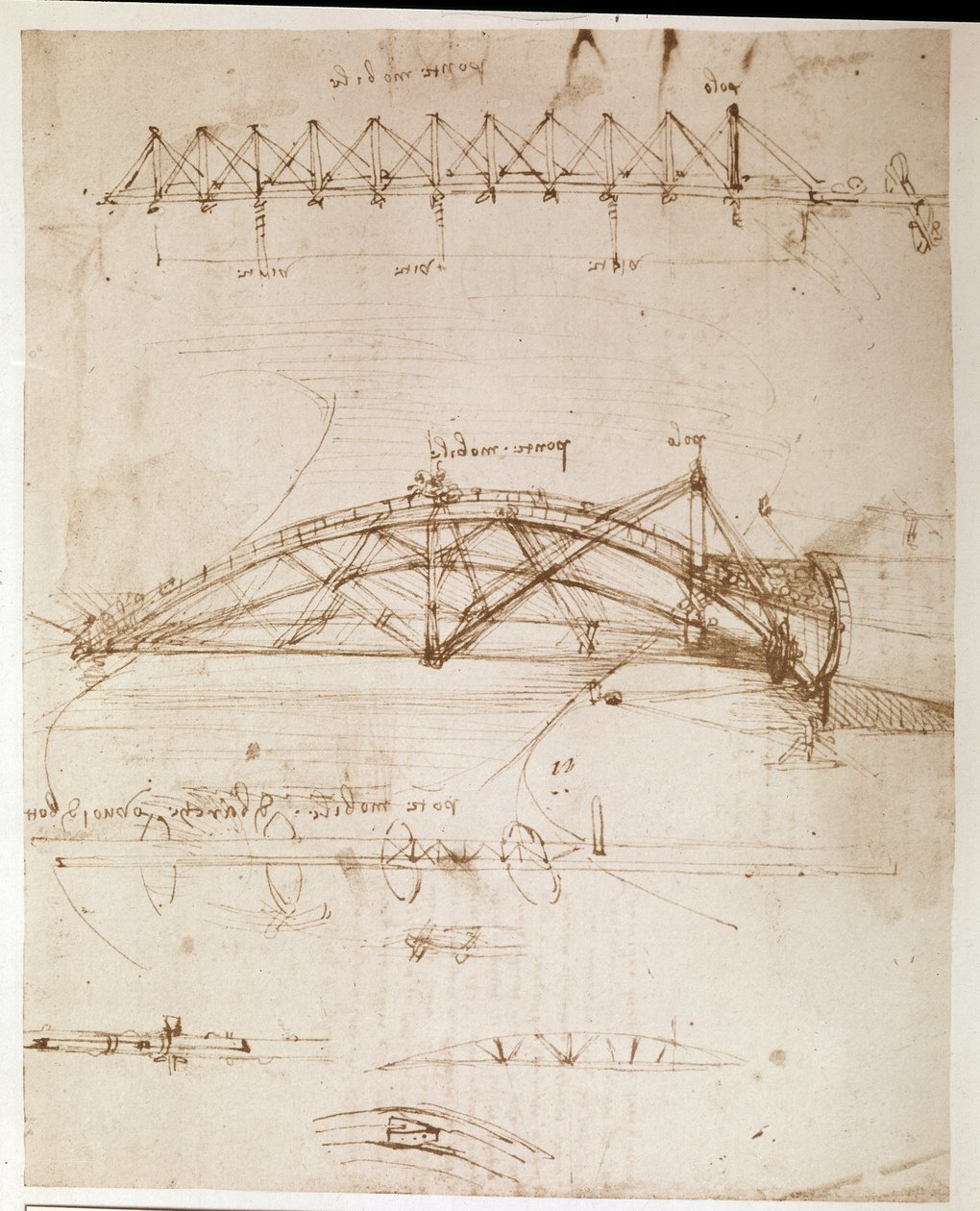 Extracto de un manuscrito de Da Vinci que describe la construcción de un "Puente giratorio" (manuscrito) de Leonardo da Vinci