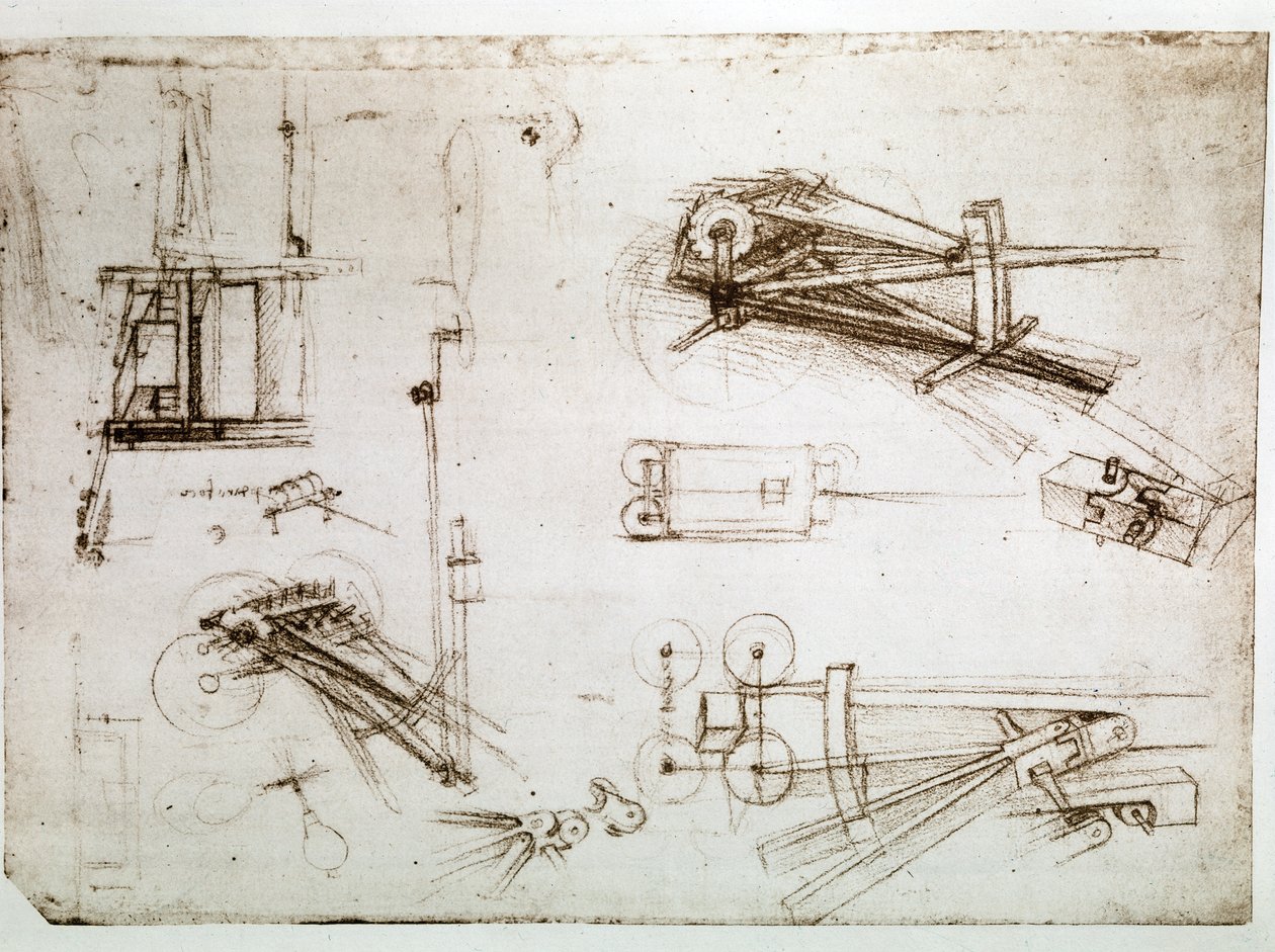 Extracto de un manuscrito de Da Vinci que describe la construcción del "Carro para un cañón" (manuscrito) de Leonardo da Vinci