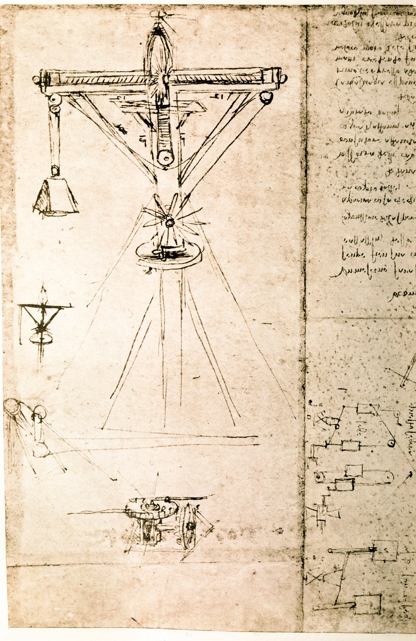 Extracto de un manuscrito de Da Vinci que describe el principio y la construcción de una "Grúa" (manuscrito) de Leonardo da Vinci