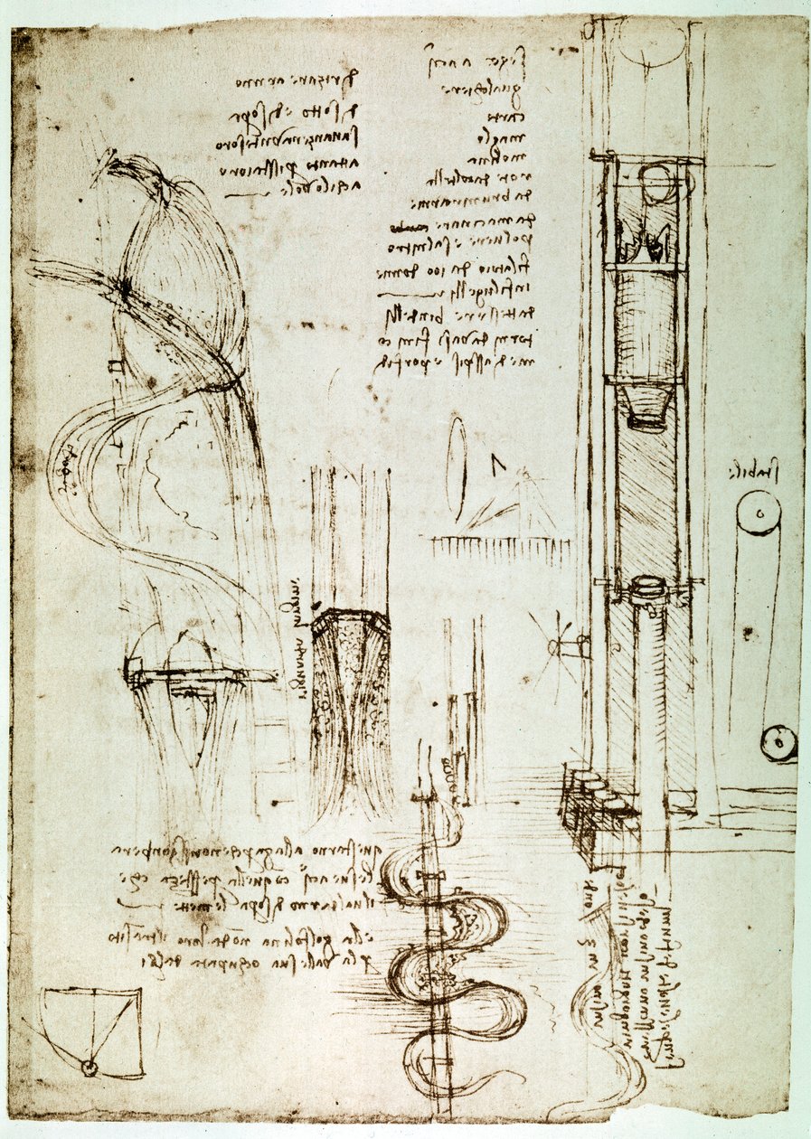 Extracto de un manuscrito de Da Vinci que describe el principio y la construcción de un "Pile Drive (Pile Mallet)" (manuscrito) de Leonardo da Vinci