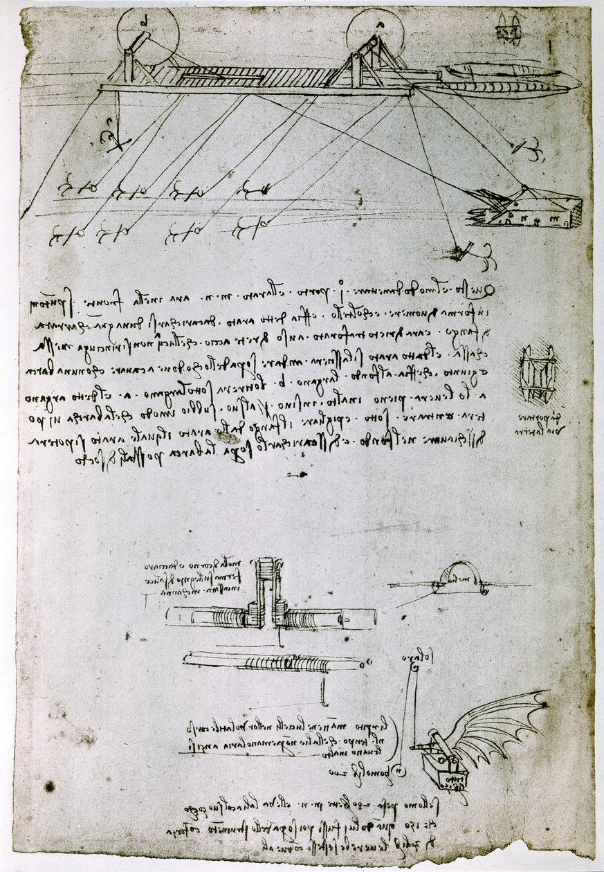 Extracto de un manuscrito de Da Vinci que describe el principio y la construcción de una "draga de mar" (manuscrito) de Leonardo da Vinci