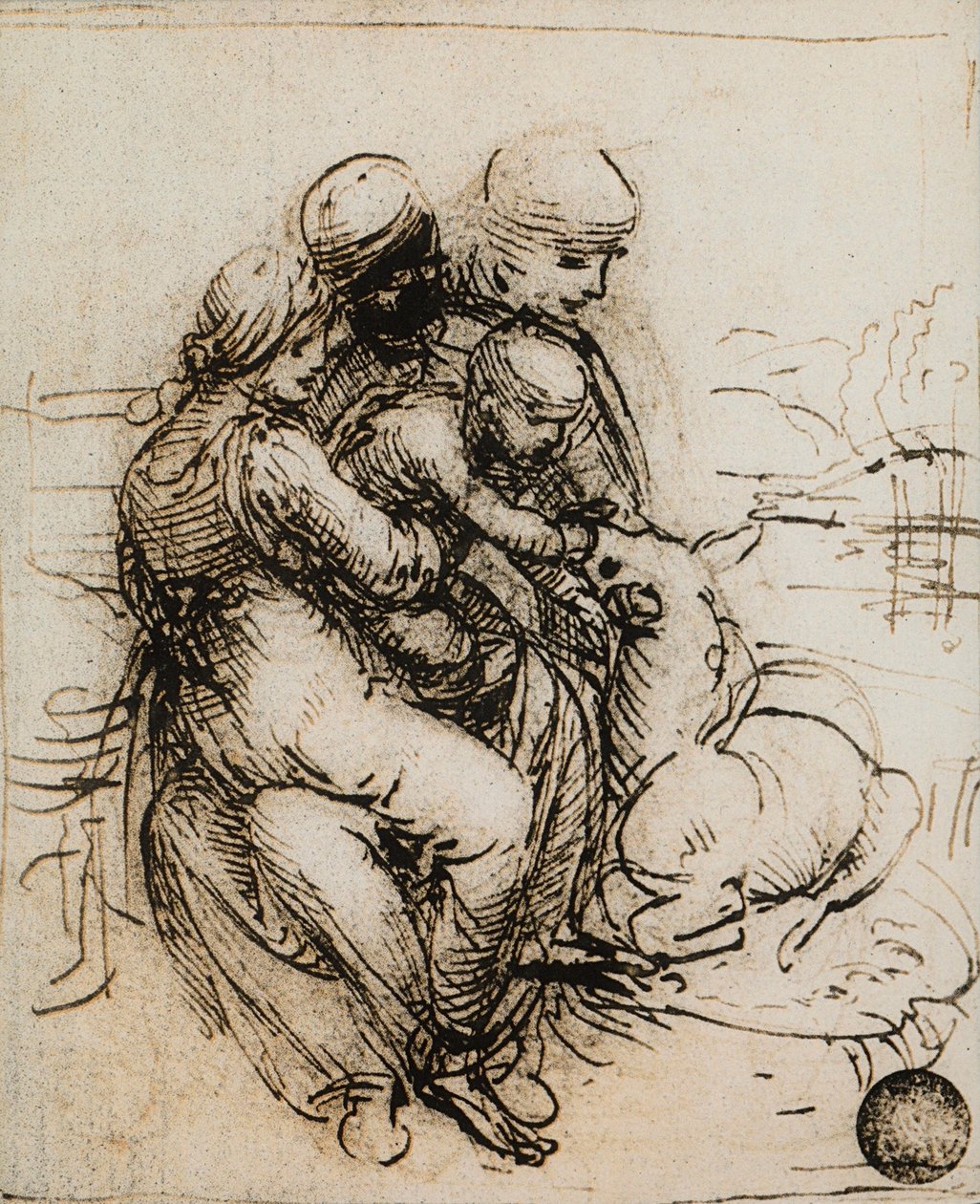 Primera idea para la Madonna y el Niño y Santa Ana (dibujo) de Leonardo da Vinci