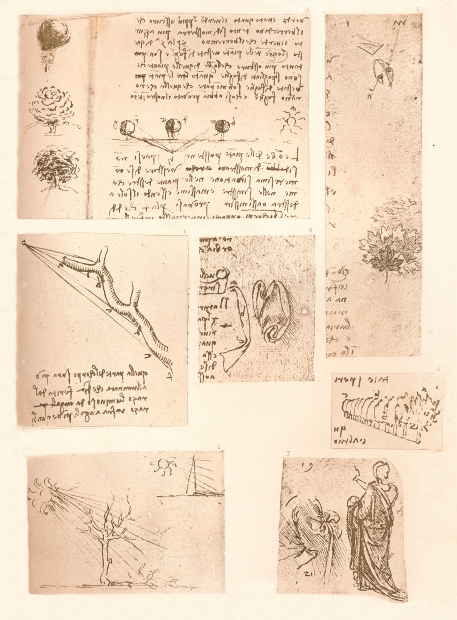 Cinco dibujos que ilustran los elementos de la pintura de paisajes, c1472-c1519 1883 de Leonardo da Vinci