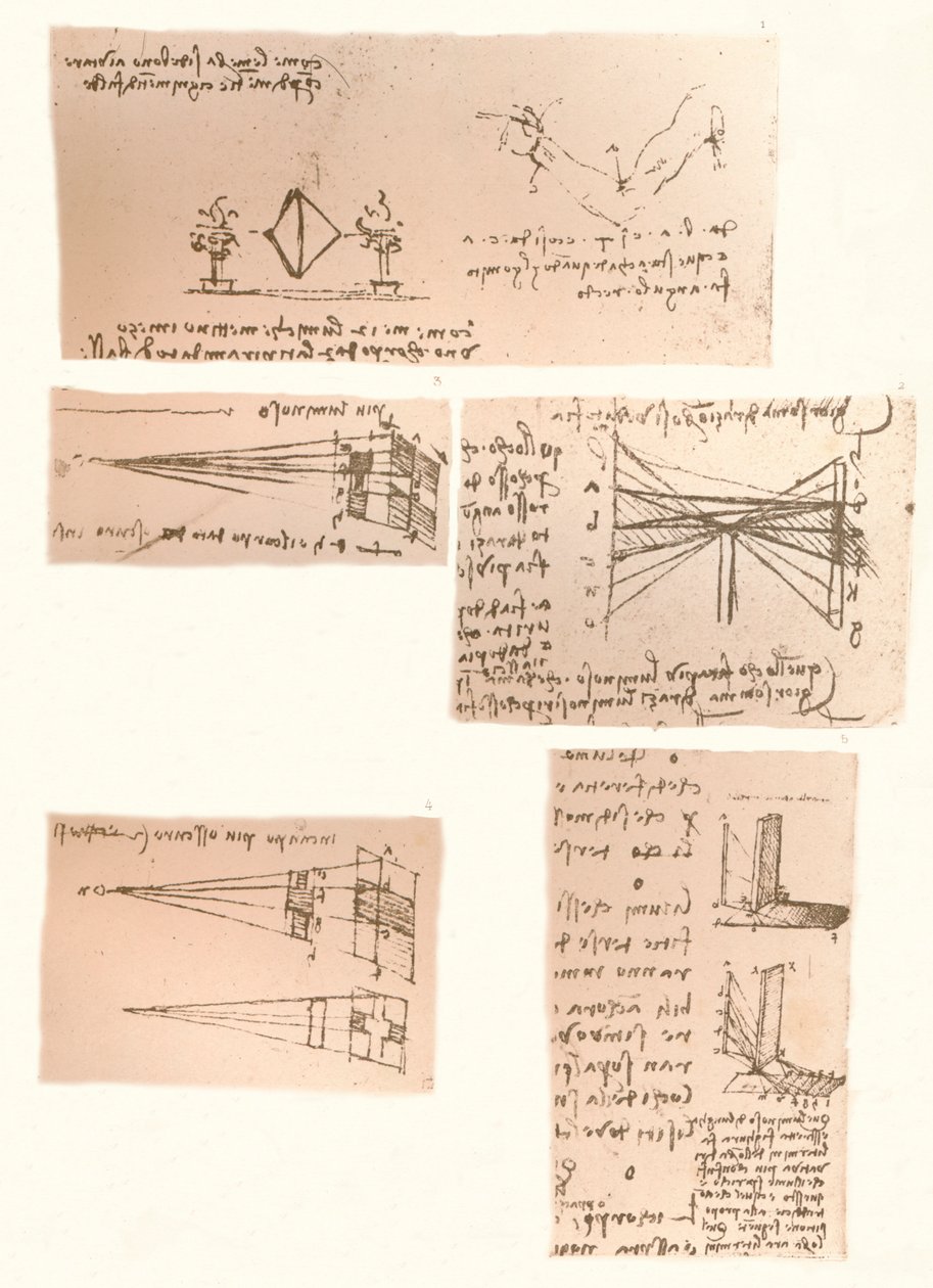 Cinco dibujos que ilustran la teoría de la pintura, c. 1472-c. 1519, 1883 de Leonardo da Vinci