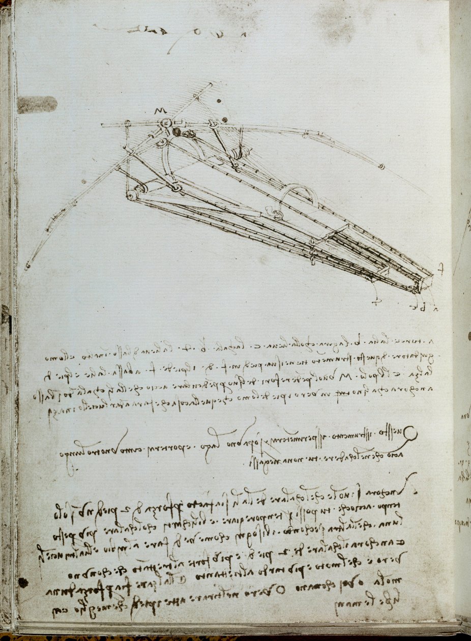 Dibujo de máquina voladora. Manuscrito de Leonardo da Vinci de Leonardo da Vinci