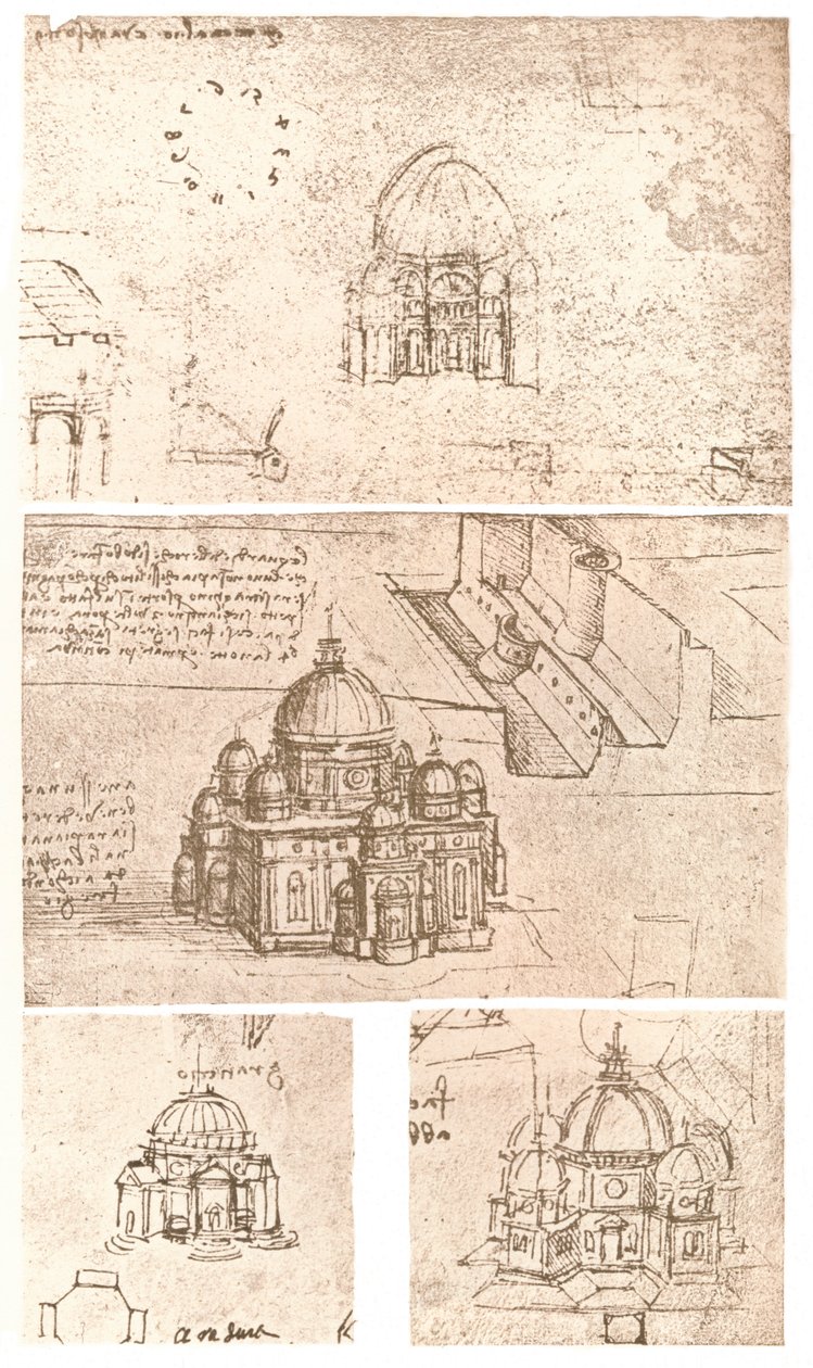 Cuatro dibujos de arquitectura eclesiástica de Leonardo da Vinci