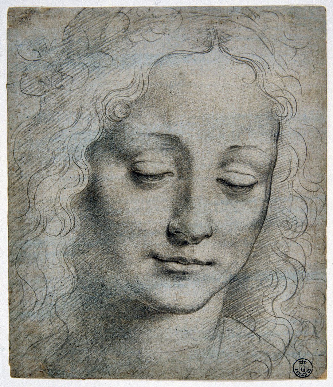 Giovanni Antonio Boltraffio: cabeza de un niño con corona de hojas al estilo de Verrocchio de Leonardo da Vinci