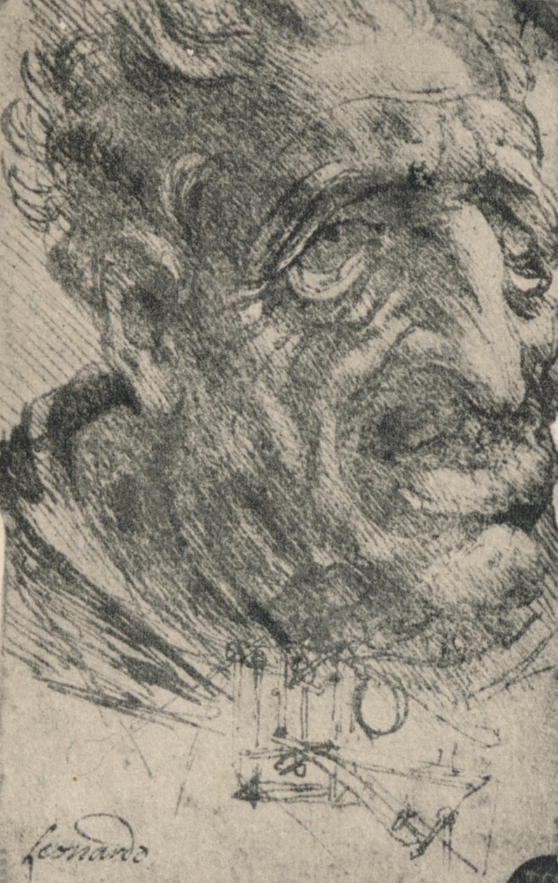 Cabeza grotesca de un hombre girado tres cuartos a la derecha, c1480 1945 de Leonardo da Vinci