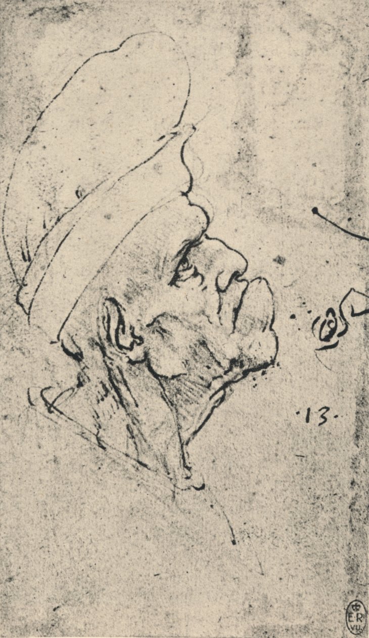 Perfil grotesco de un hombre con sombrero hacia la derecha, c1480 de Leonardo da Vinci